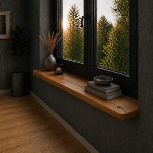 Fensterbank aus Altholz-Eiche – Japandi Stil
