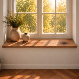 Fensterbank Eiche 25 mm Alteiche – Maßanfertigung, Gerade Kante