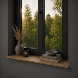 Fensterbank Eiche 25 mm Alteiche – Maßanfertigung, Gerade Kante