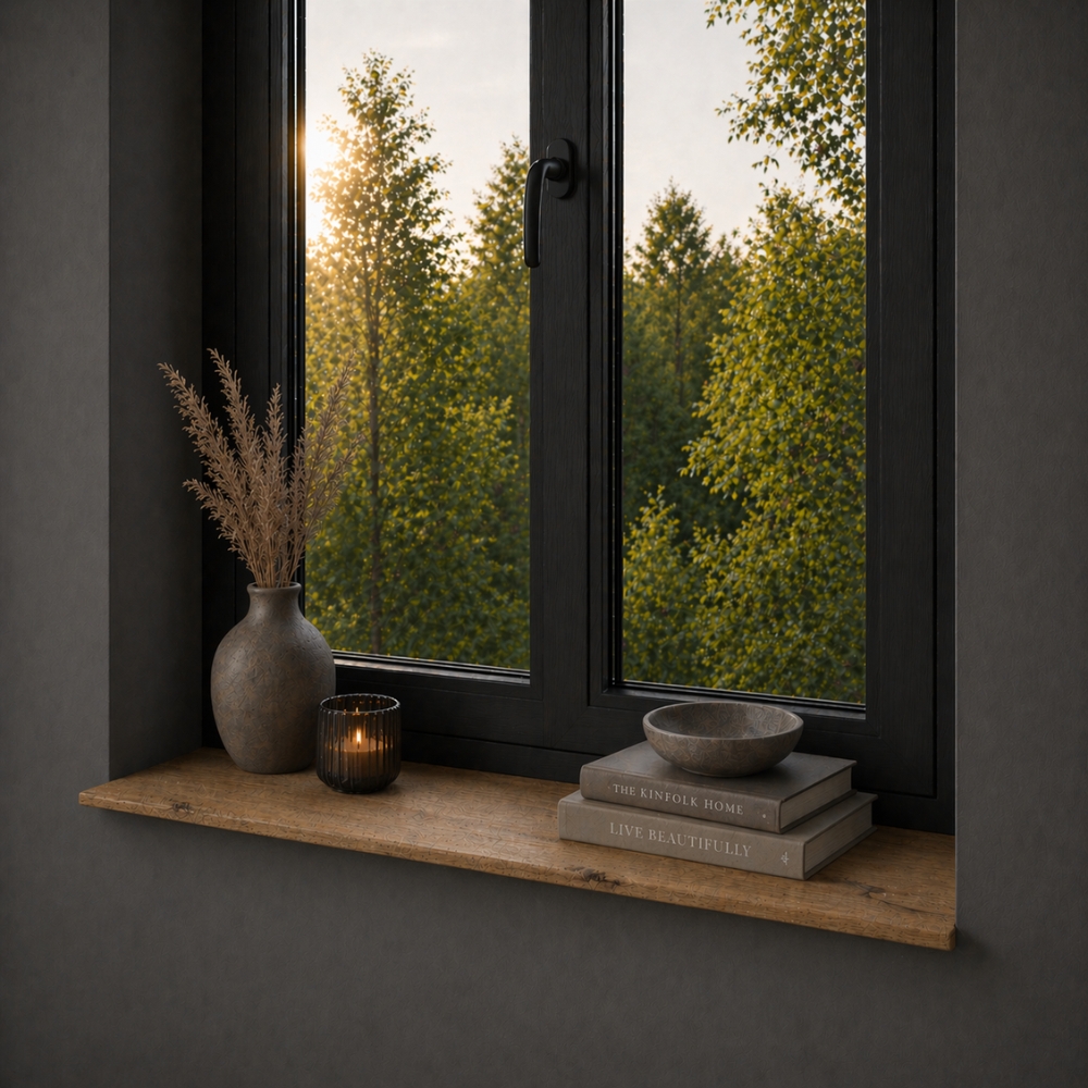 Fensterbank Eiche 25 mm Alteiche – Maßanfertigung, Gerade Kante