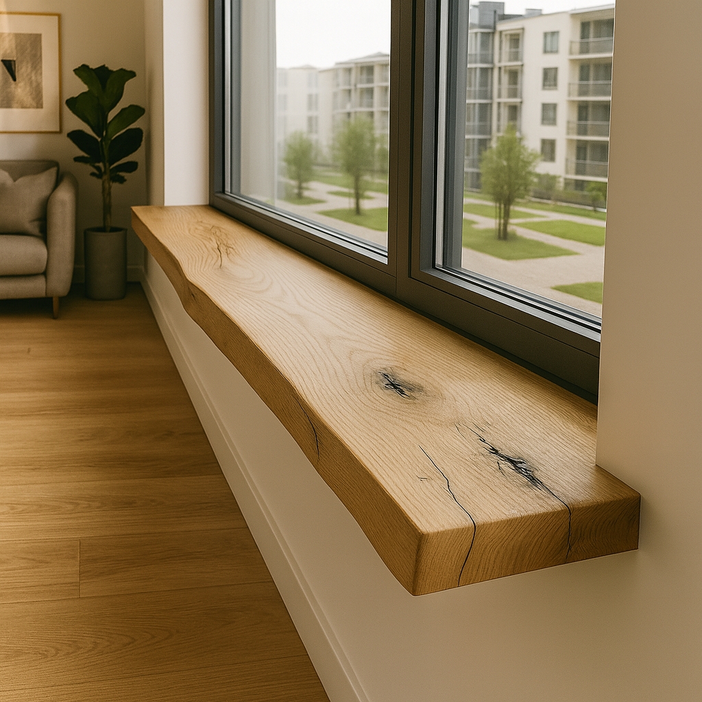 Fensterbank & Regalbrett aus Alteiche 45mm mit Baumkante – nach Maß