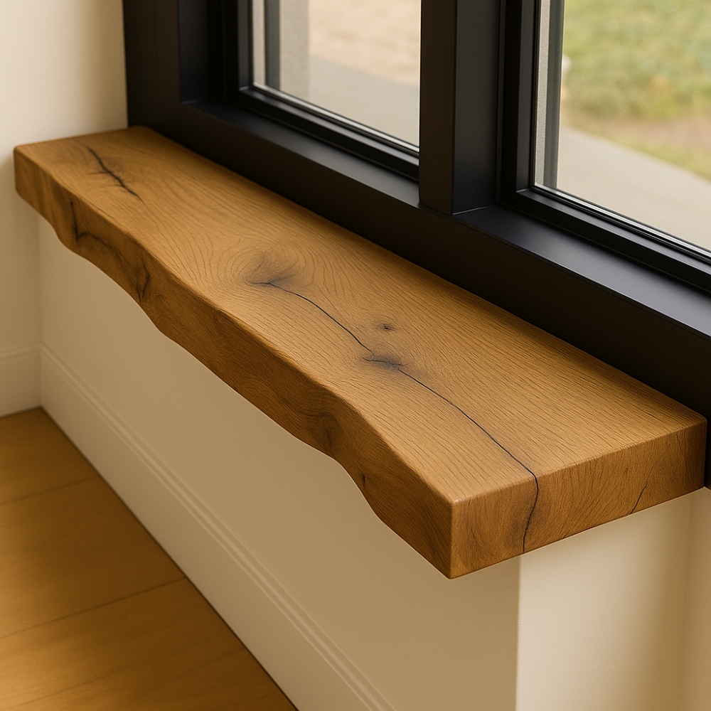 Fensterbank & Regalbrett aus Alteiche 45mm mit Baumkante – nach Maß gefertigt
