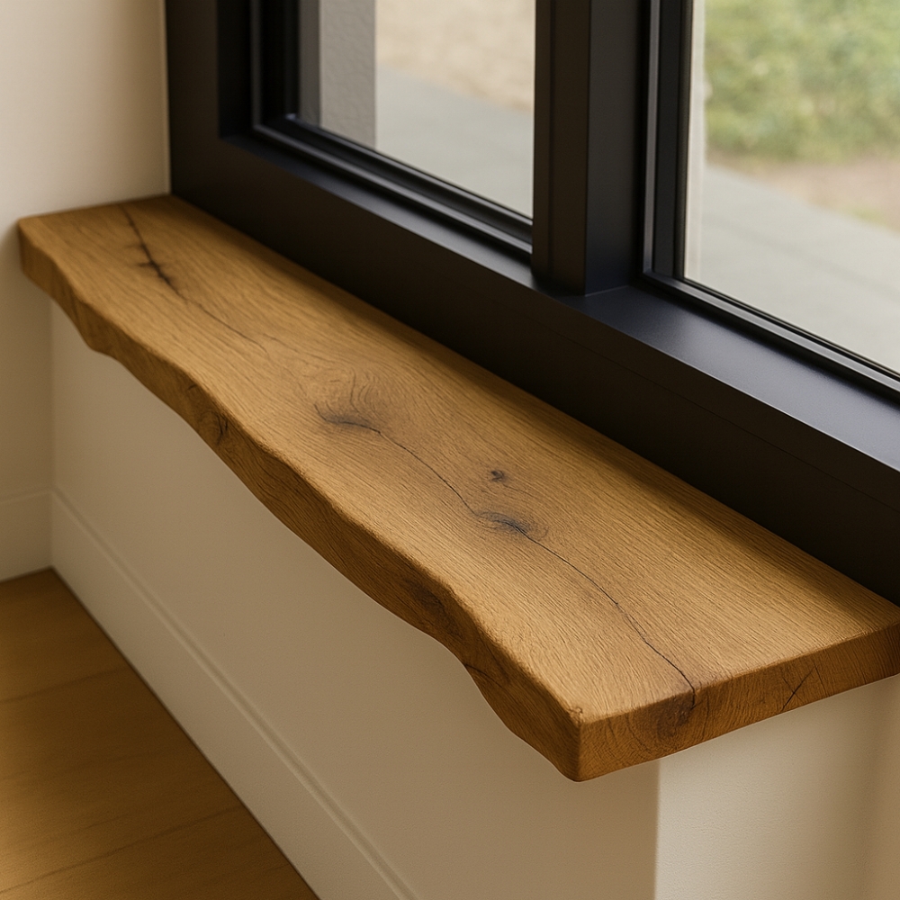 Fensterbank & Regalbrett aus Alteiche 25mm mit Baumkante – nach Maß gefertigt