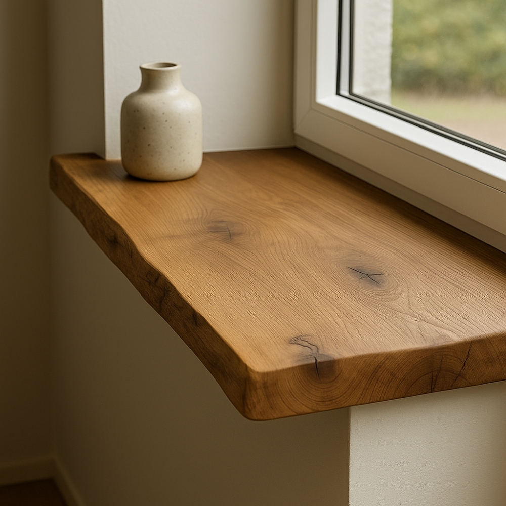 Fensterbank & Regalbrett aus Alteiche 25mm mit Baumkante – nach Maß gefertigt
