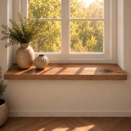 Fensterbank Eiche 45 mm Alteiche – Maßanfertigung, Gerade Kante