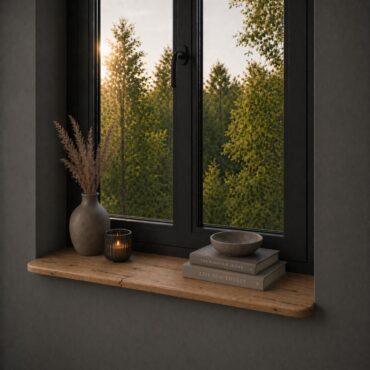 Fensterbank aus Altholz Eiche Japandi 25 mm – Runde Ecken
