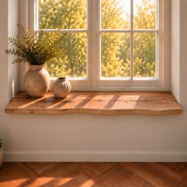 Fensterbank Eiche Massivholz 25 mm – Alteiche mit Baumkante, nach Maß