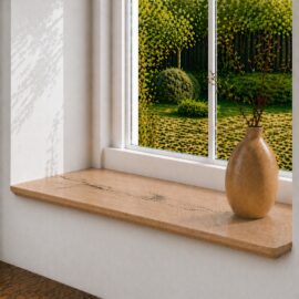 Japandi Fensterbank aus Neueiche 24 mm Maßanfertigung, Facettenkante & runde Ecken
