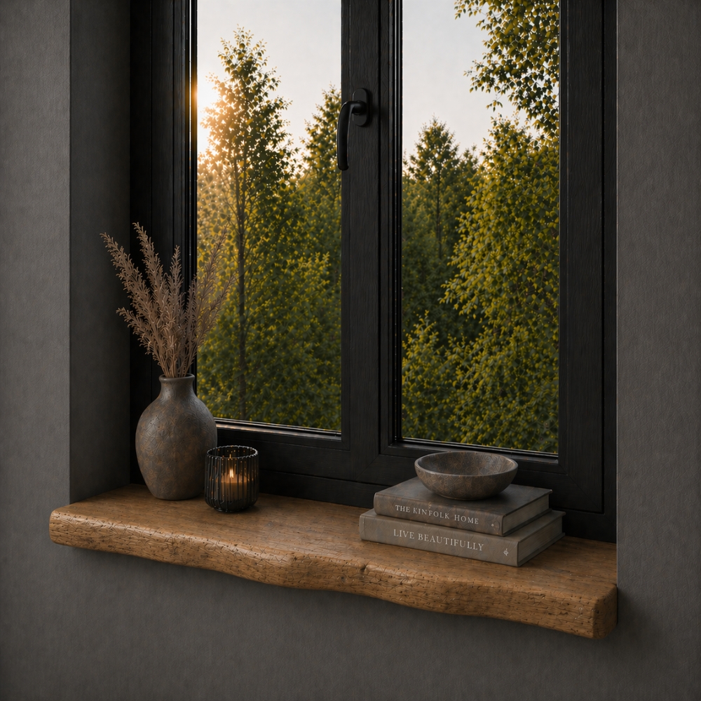Fensterbank Eiche Massivholz 45 mm – Alteiche mit Baumkante, nach Maß