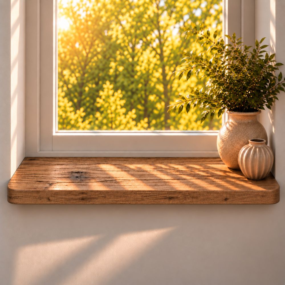 Fensterbank Japandi 45 mm aus Altholz Eiche – Runde Ecken nach Maß