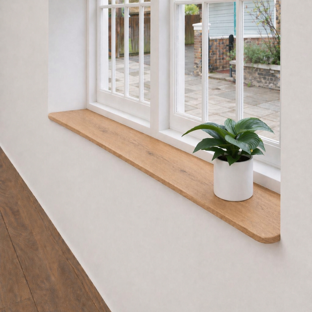 Japandi Fensterbank aus Neueiche 24 mm Maßanfertigung, runde Ecken