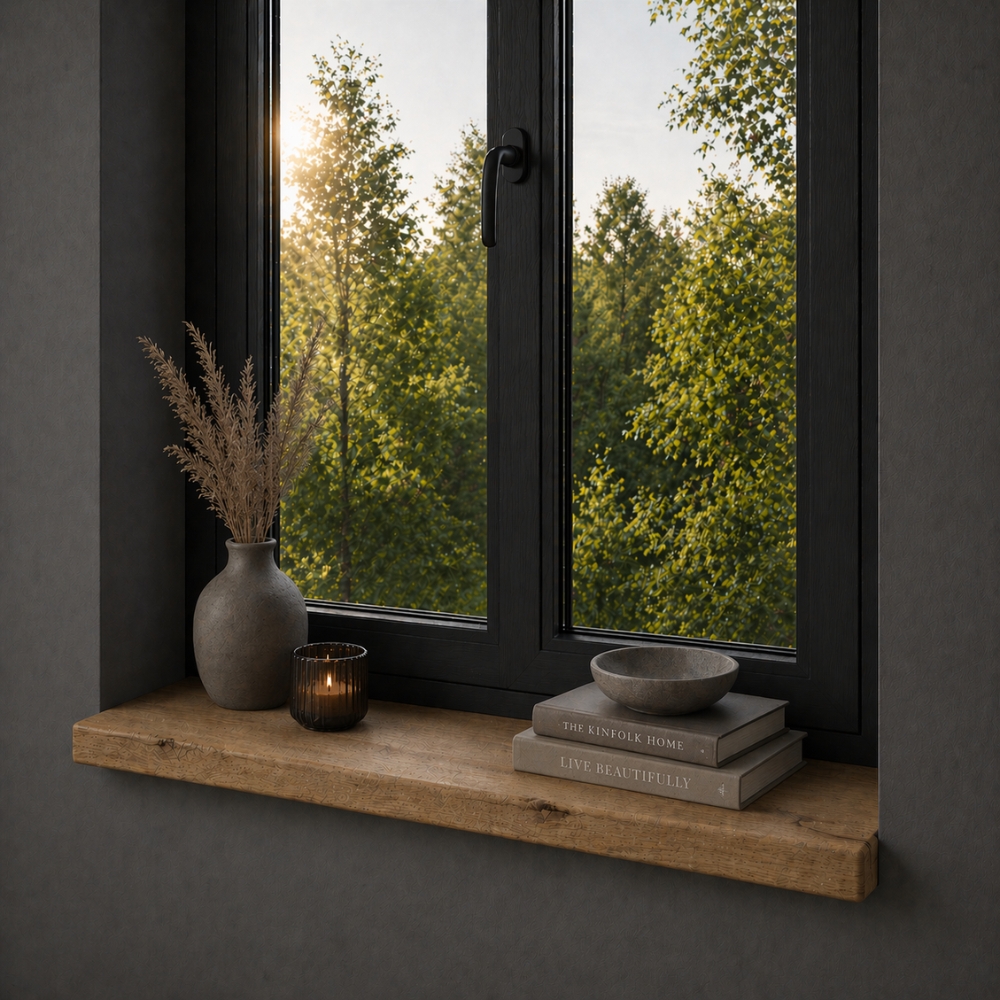 Fensterbank Eiche 45 mm Alteiche – Maßanfertigung, Gerade Kante
